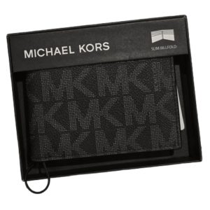 Michael Kors Men's Leather Slim Monogram Bi-Fold Wallet Black