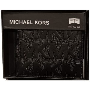 Michael Kors Men’s Leather Slim Protruding Logo Bi-Fold Wallet Black