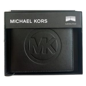 Michael Kors Men's Leather Slim Engraved Bi-Fold Wallet Black