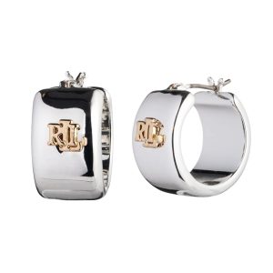 Ralph Lauren Women's Wide Logo Hoop Earrings Silver-Tone & Gold-Tone