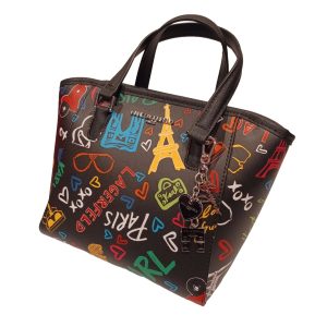 Karl Lagerfeld Medium Size Satchel Bag Black & Multicolor Graffiti