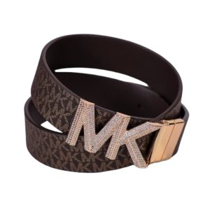 Michael Kors Women's Reversible Monogram Belt with Crystal “MK” Buckle Brown