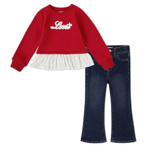 Levi's Little Girls Sparkle Red Crew Top and Jeans, 2-Piece Set