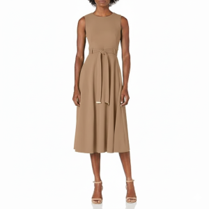Calvin Klein Women's Sleeveless A-line Belted Midi Dress