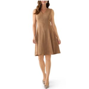 Calvin Klein Women's Sleeveless V-Neck Solid Suede Dress