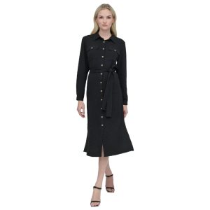 DKNY Women's Button-Front Shirt Dress with Two Front Flap Pockets