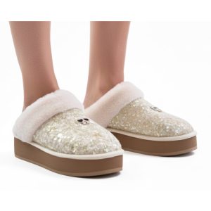 Karl Lagerfeld Women's Beige Faux-Fur Slippers