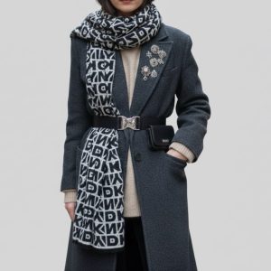 DKNY Women's Winter Black and Gray Logo Scarf