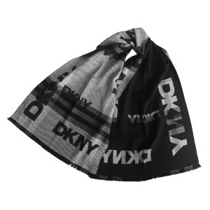 DKNY Women’s Winter Black and Gray Reversible Scarf