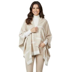 Calvin Klein Women's Cream & White Monogram Logo Winter Poncho