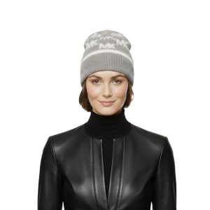 Michael Kors Women's Fleece Lined Logo-Patterned Knit Beanie Hat