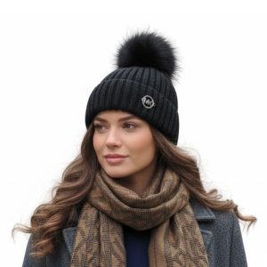 Michael Kors Women's Knit Beanie Hat with a Pom-Pom