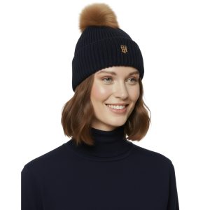 Tommy Hilfiger Women's Fleece Lined Beanie Hat with a Faux Fur Pom-Pom