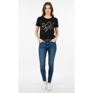 Karl Lagerfeld Women's Heart Logo T-Shirt in Black & Gold