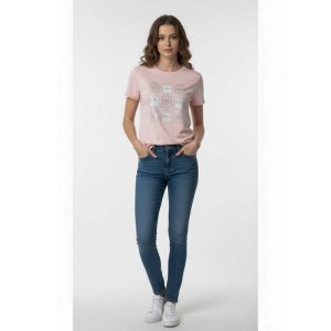 Karl Lagerfeld Women's Pink T-Shirt with a Graphic Print of Perfume Bottles
