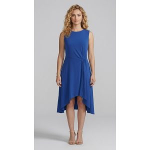 DKNY Women's Blue Sleeveless Dress with a Cinched Side