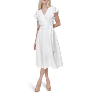 DKNY Women's Flutter Sleeve Midi Dress White